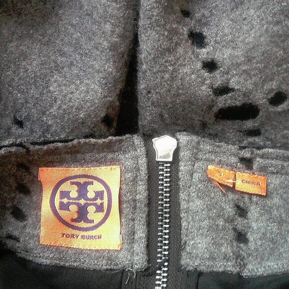Tory Burch Gray Wool Holes Black Lined Frayed Sweater Sm - Picture 11 of 13
